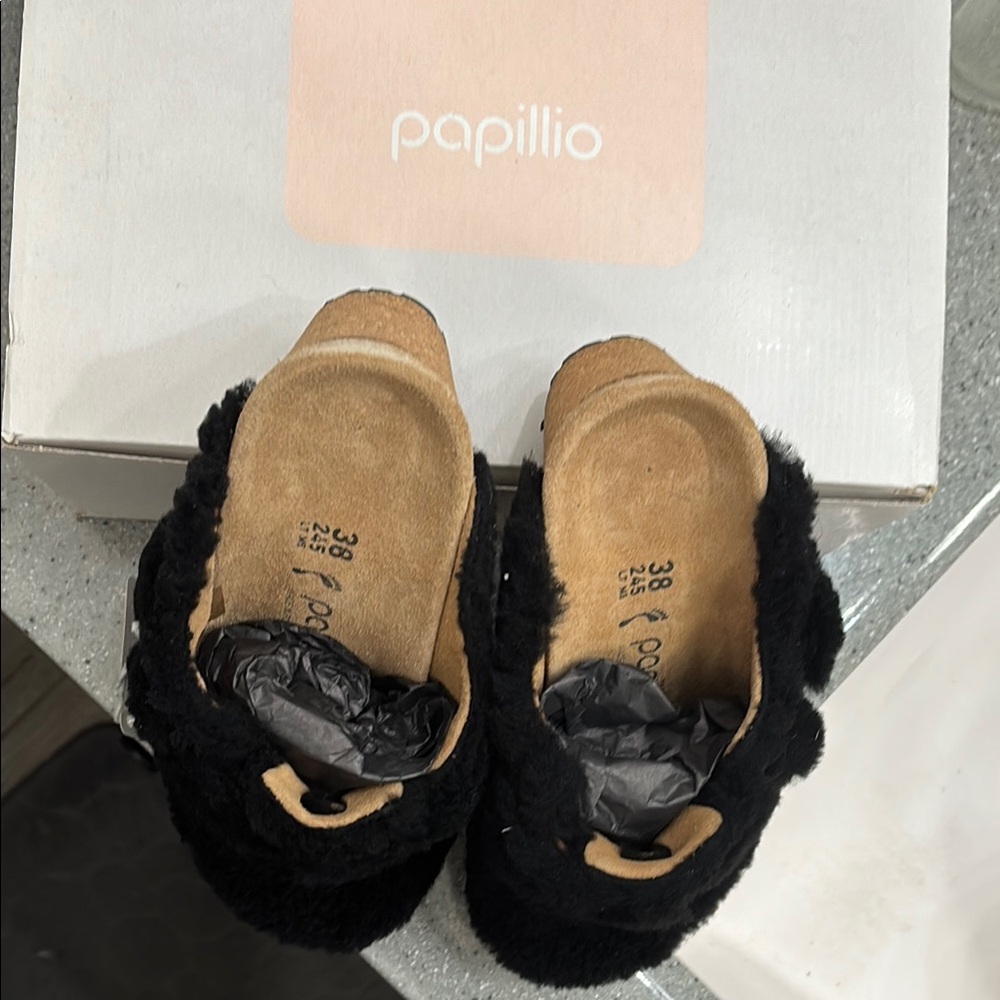 Papillio Black Furry Clogs
